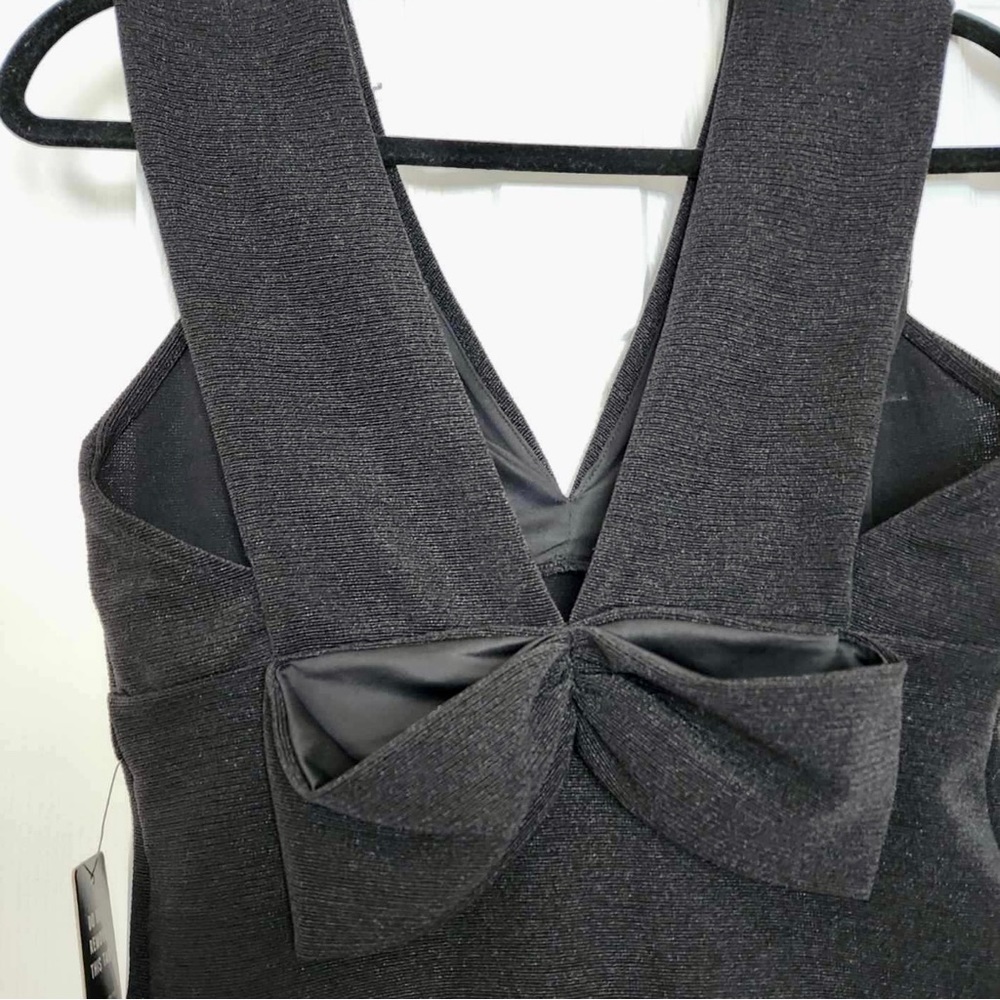 Deep V bow black bodysuit